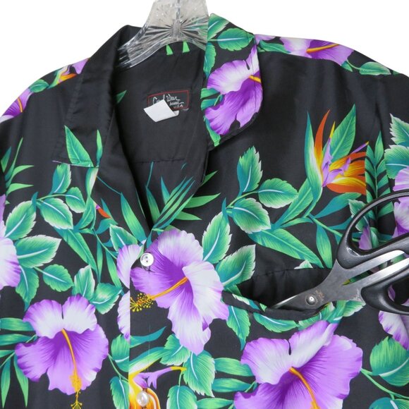 Vintage Hawaii Black Floral Hawaiian Shirt Short Sleeve Button-Up Mens Large - Picture 6 of 10